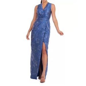 Kay Unger Blue - Edie Floral Column Gown
